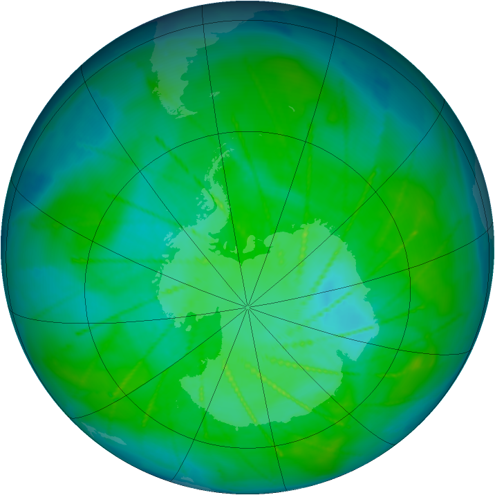 Antarctic ozone map for 31 December 2009